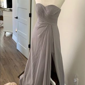 Lavender gray strapless gown